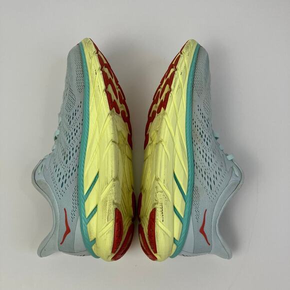 Hoka One One Womens Sz 8 Clifton 7 Running Shoes Light Green Yellow Mesh Lace-up - Picture 14 of 16